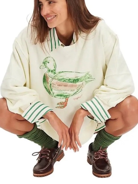Free People Tops - Free People We The Free Graphic Printed Camden Pullover in Mallard Combo NWT